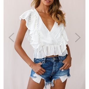 Lucia Surplice Neckline Ruffle Detail Top White